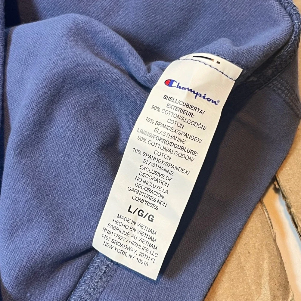 Champion Womens Script Bra Top Coastal Fjord Blue Racerback CPW261BR05010 NEW L